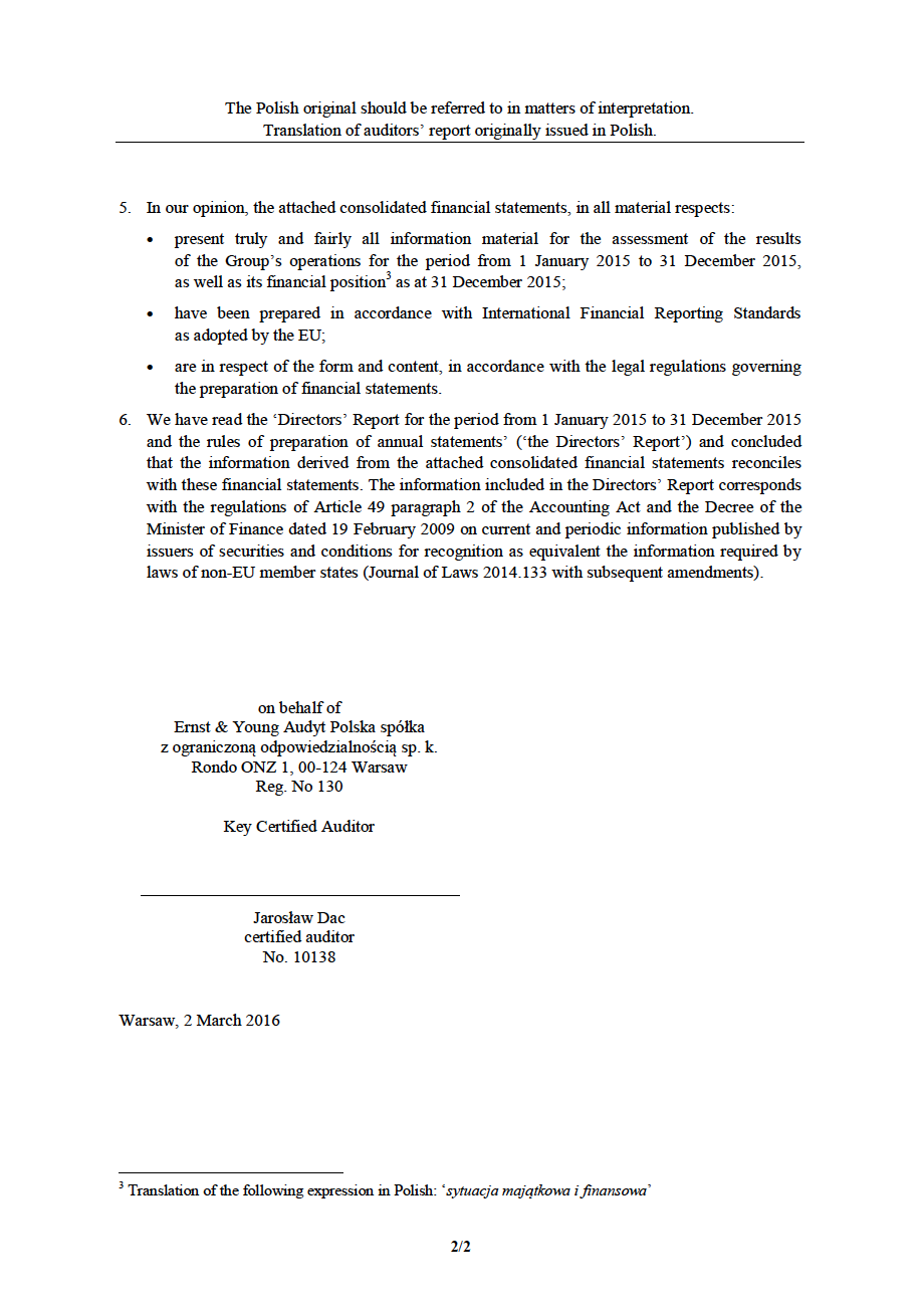 LOTOS Capital Group 2014 - Auditors Opinion (ENG) page 2