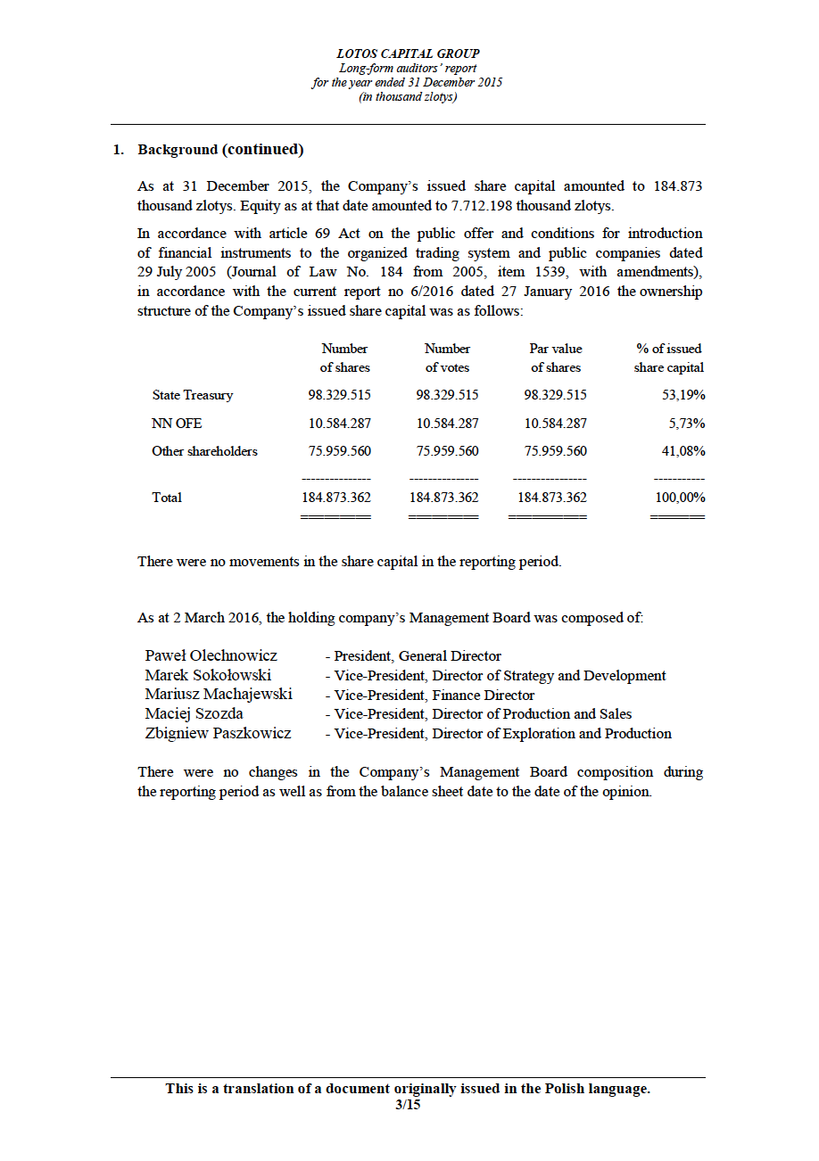 LOTOS Capital Group 2014 - Auditors Report - page 3