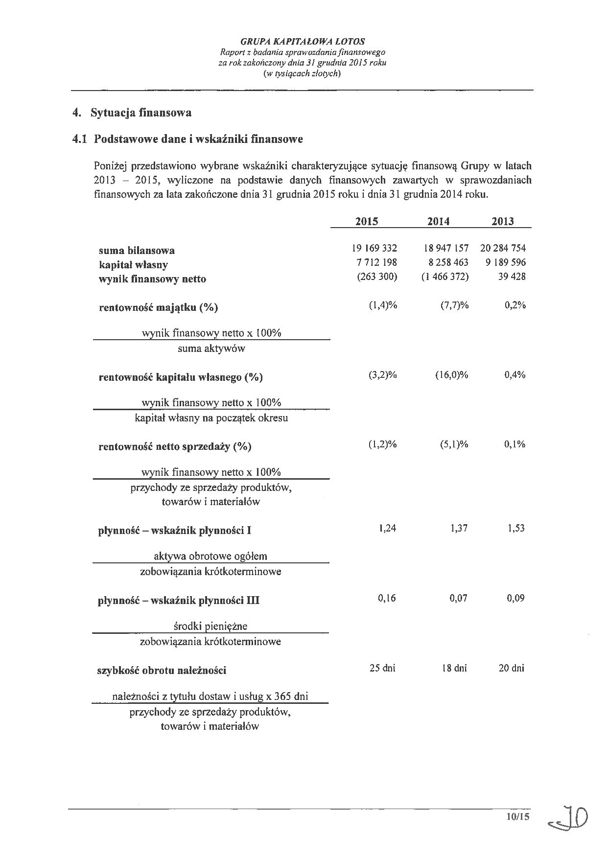 Grupa Kapitalowa LOTOS 2015 - Raport audytora z badania Skonsolidowanego Sprawozdania Finansowego strona 10